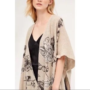 NWOT Anthropologie Cashmere and Silk Floral Applique Kimono